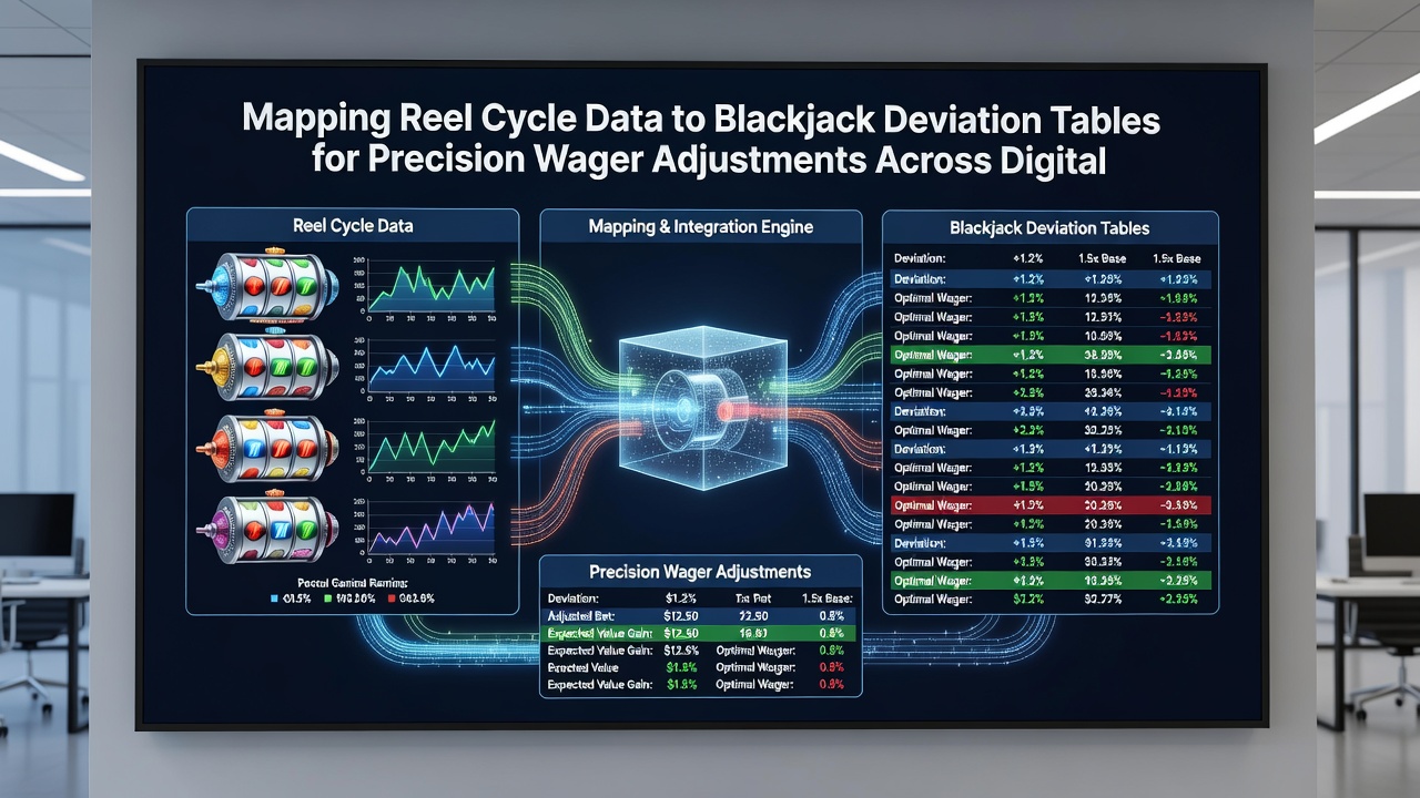 Analytics dashboard showing mapped reel cycle outputs feeding into live blackjack deviation recommendations on a mobile interface