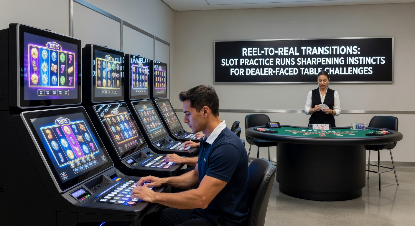 Close-up of slot reels aligning with blackjack cards on screen, illustrating skill overlap in casino play