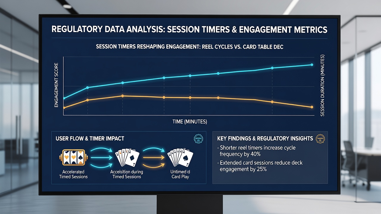 Split-screen view of slot reels and blackjack table on a British mobile app with session timer overlay