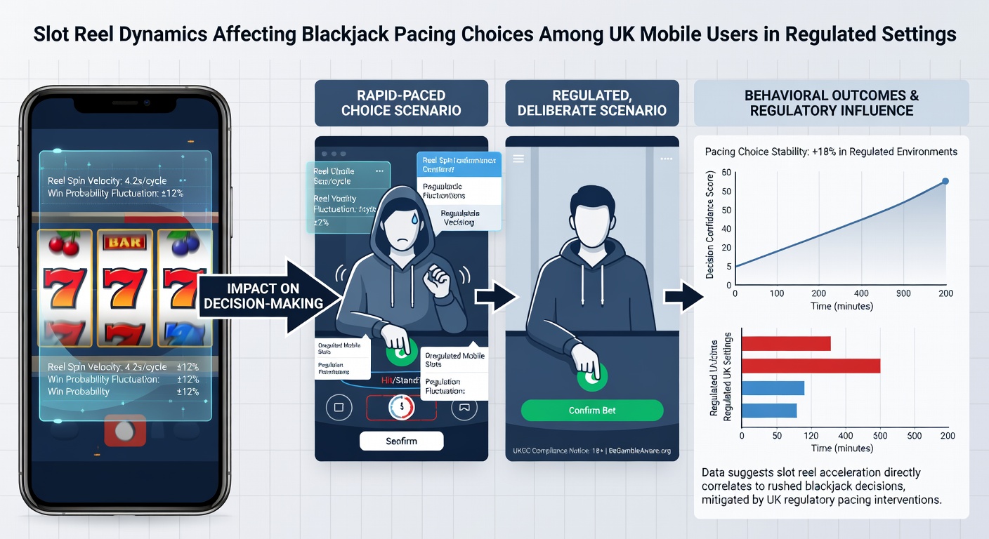 Close-up of mobile app displaying reel cycle data next to blackjack hand timer in regulated UK setting