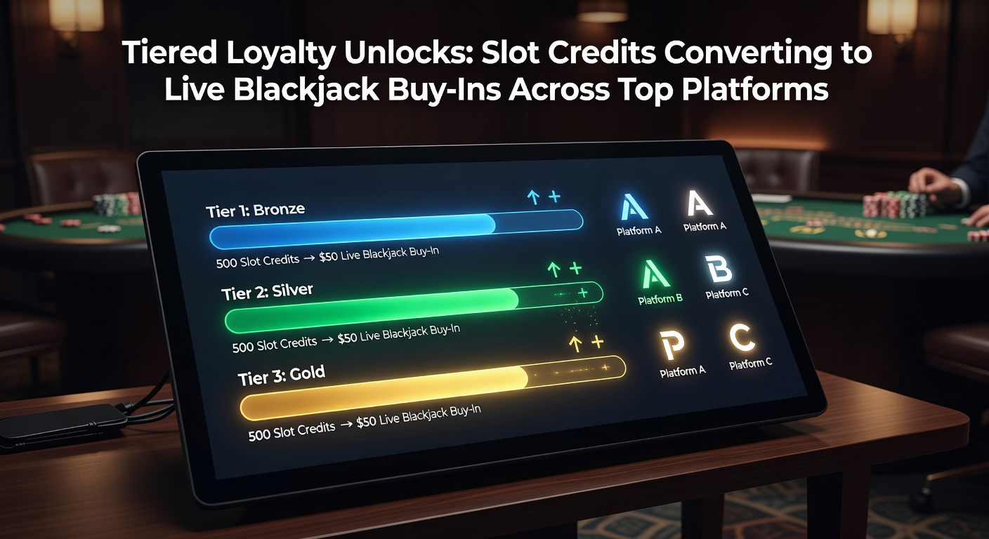 Screenshot of a casino app dashboard showing tier progress bar with slot-to-blackjack conversion button highlighted