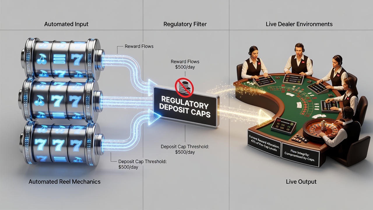 Live dealer blackjack interface on smartphone with reward balance overlay from prior slot activity
