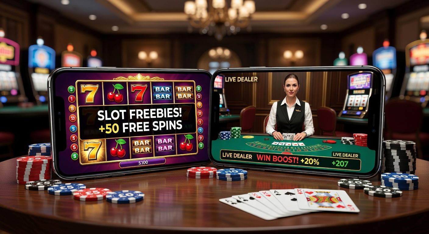 Close-up of a smartphone displaying live blackjack with active slot bonus overlay and win notifications