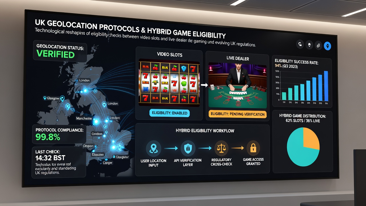 Live dealer blackjack interface overlaid with geolocation status indicators on a UK-regulated mobile app