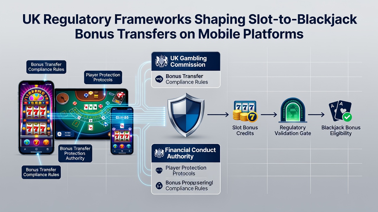 Regulatory compliance dashboard on a smartphone displaying bonus transfer logs between slots and blackjack